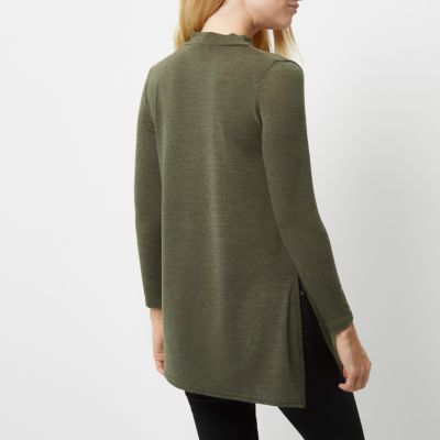Khaki green knit choker top